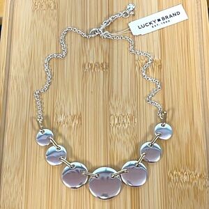 Brand New Lucky Brand Silver Tone Round Metal Statement Necklace Bohemian